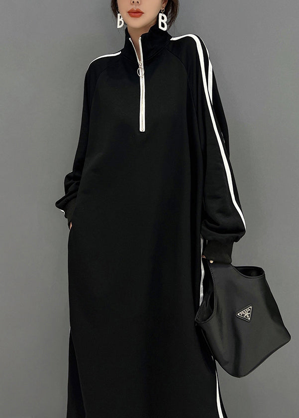 Vestido estilo sudadera de algodón con cremallera y cuello alto negro de Boutique Primavera