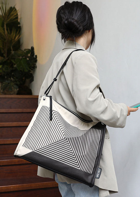 Boutique Tote-Handtasche aus Canvas mit Streifenmuster, Schwarz