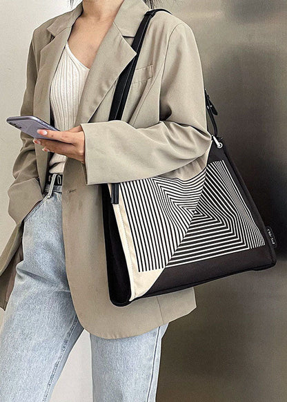 Boutique Tote-Handtasche aus Canvas mit Streifenmuster, Schwarz