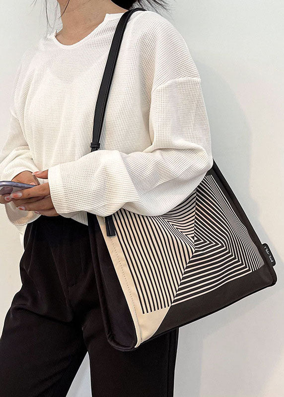 Boutique Tote-Handtasche aus Canvas mit Streifenmuster, Schwarz