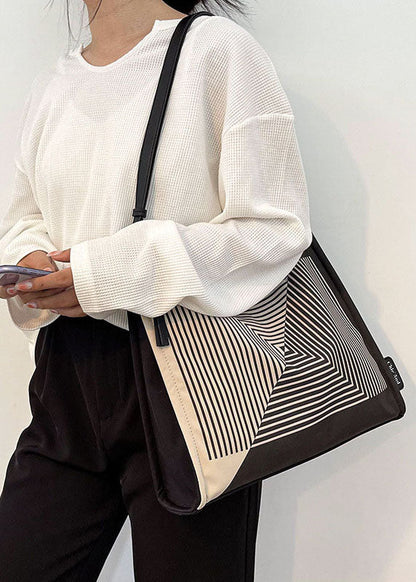 Boutique Tote-Handtasche aus Canvas mit Streifenmuster, Schwarz