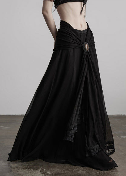 Faldas de seda con dobladillo extragrande y patchwork con borlas negras de boutique para primavera