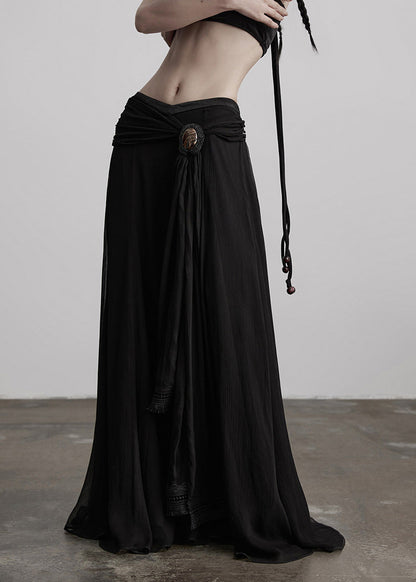 Faldas de seda con dobladillo extragrande y patchwork con borlas negras de boutique para primavera