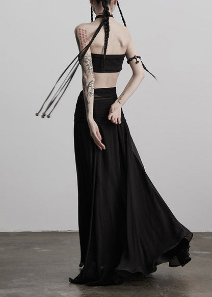 Faldas de seda con dobladillo extragrande y patchwork con borlas negras de boutique para primavera