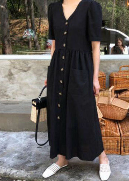 Boutique Schwarzes Partykleid mit V-Ausschnitt und Knöpfen, kurze Ärmel