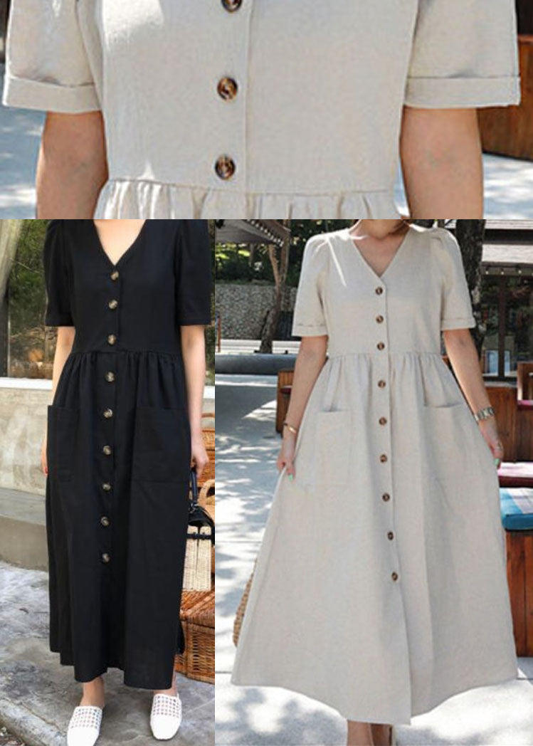 Boutique Schwarzes Partykleid mit V-Ausschnitt und Knöpfen, kurze Ärmel