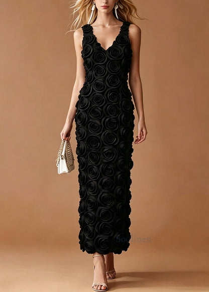 Boutique Black V Neck Floral Party Dress Summer