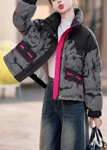 Chaqueta de plumón de pato a rayas con cremallera negra de Boutique para invierno