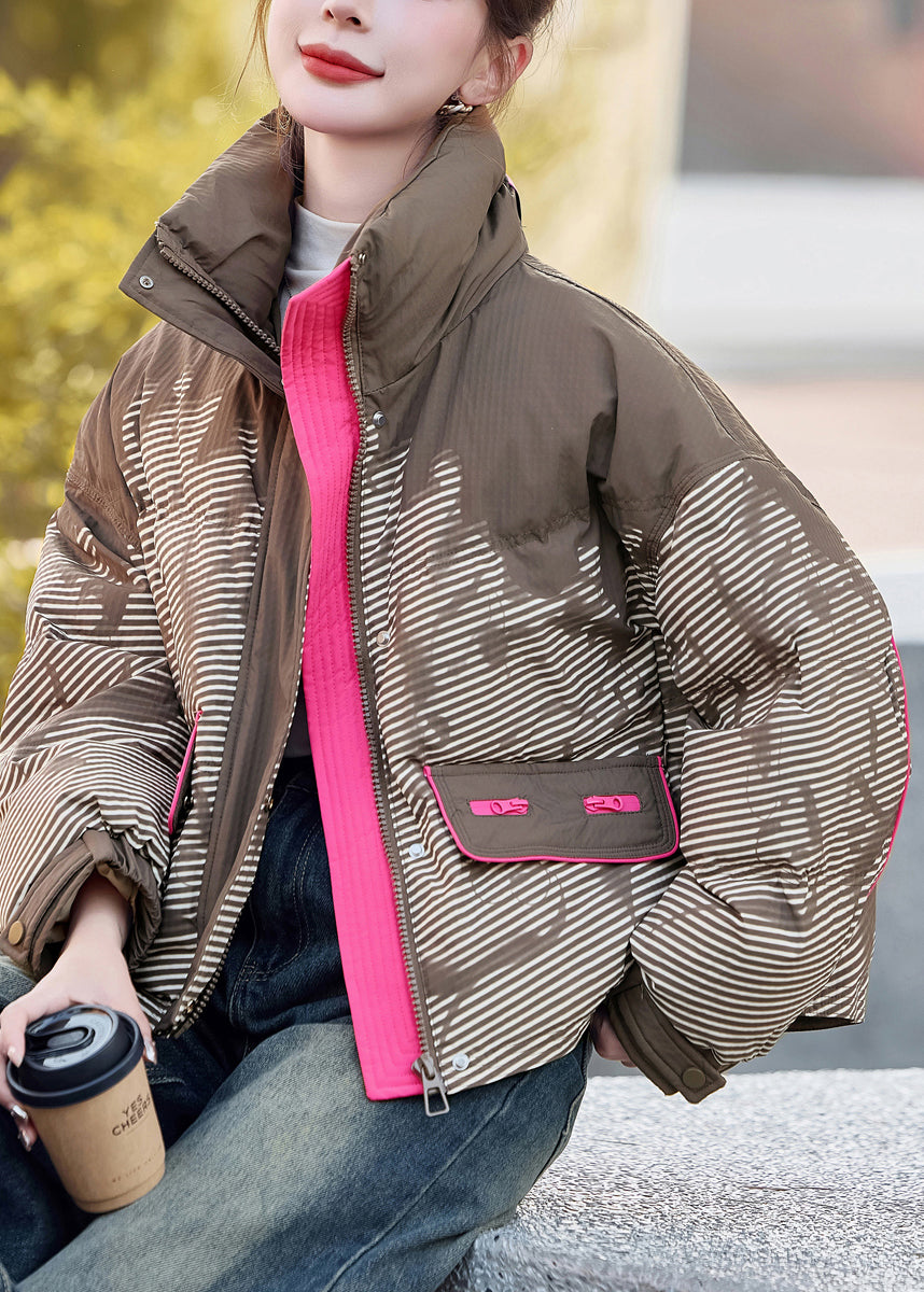 Chaqueta de plumón de pato a rayas con cremallera negra de Boutique para invierno