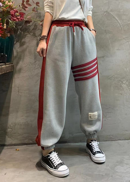 Boutique Schwarz elastische taille krawatte taille Taschen Patchwork strahl Hosen