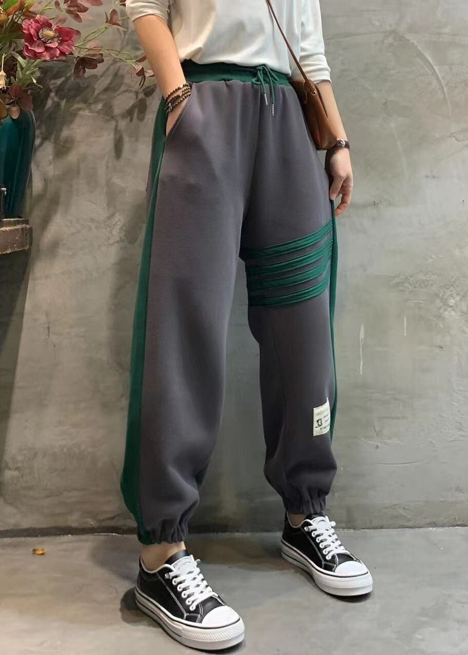 Boutique Schwarz elastische taille krawatte taille Taschen Patchwork strahl Hosen