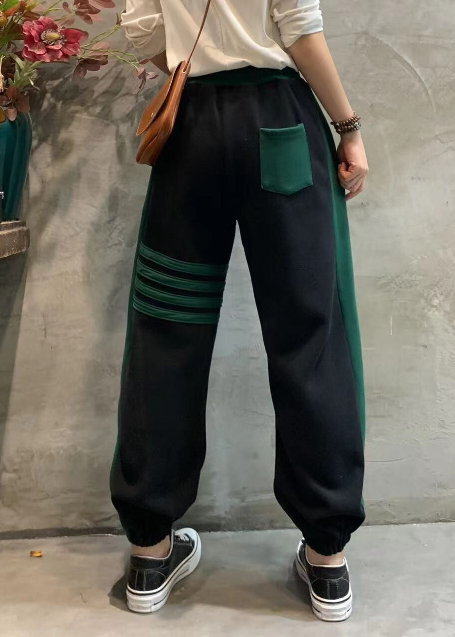 Boutique Schwarz elastische taille krawatte taille Taschen Patchwork strahl Hosen