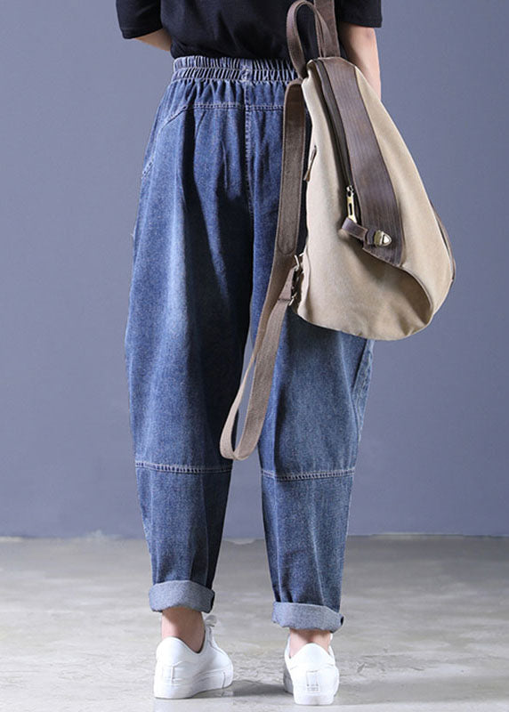 Boutique Blau Lässige Haremshose mit elastischer Taille und Taschen