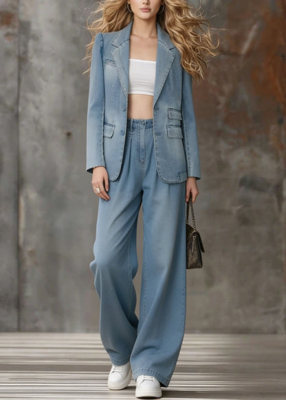 Boutique Blue Coat And Pants Denim Two Pieces Set Spring