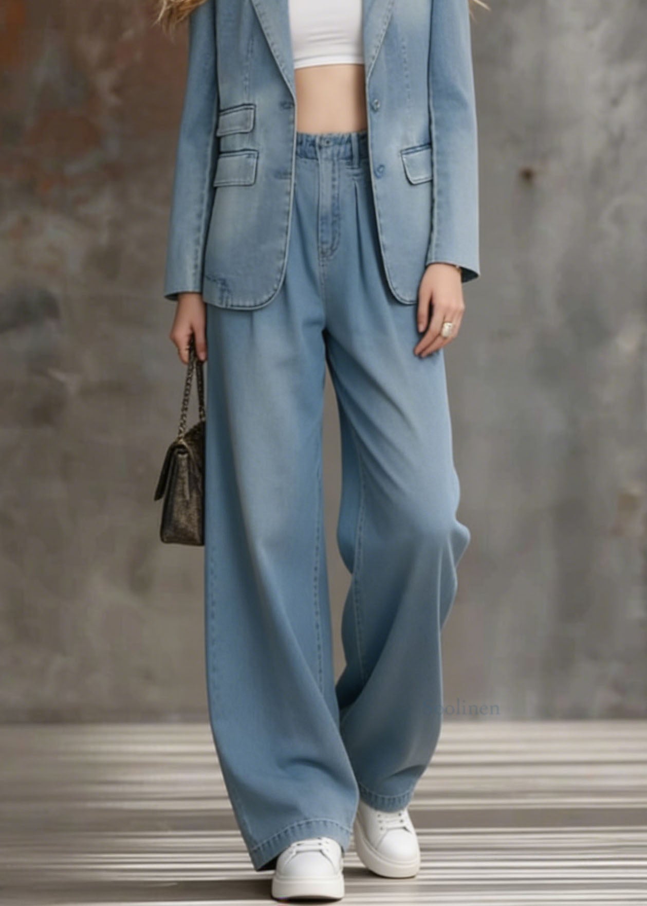 Boutique Blue Coat And Pants Denim Two Pieces Set Spring
