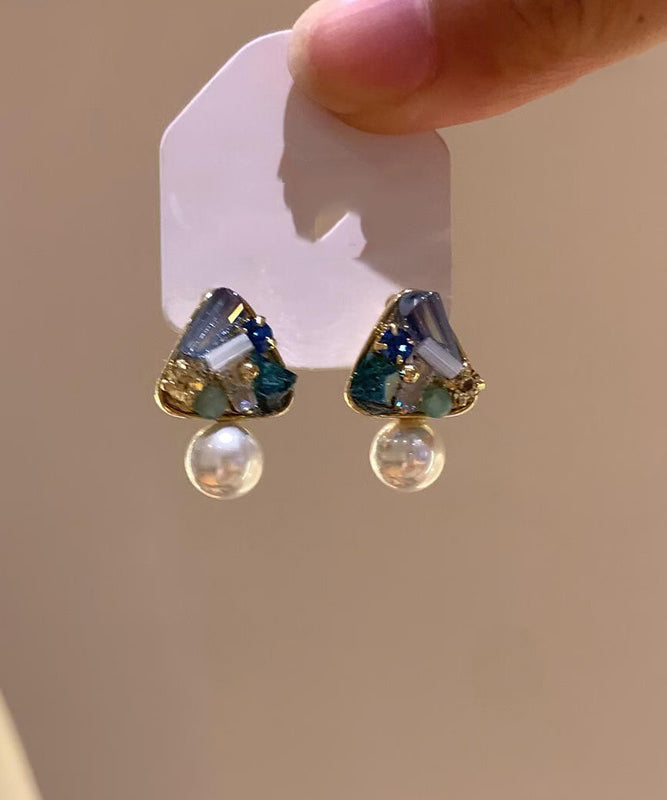 Boutique-Ohrstecker mit dreieckigen Perlen aus blauer Kupferlegierung