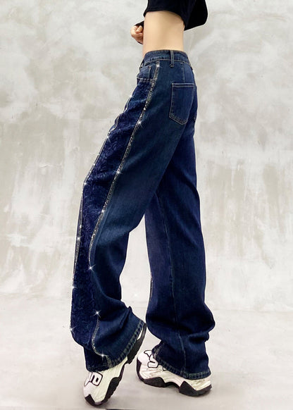 Pantalones vaqueros de patchwork con bordado de circonitas azules de Boutique Primavera