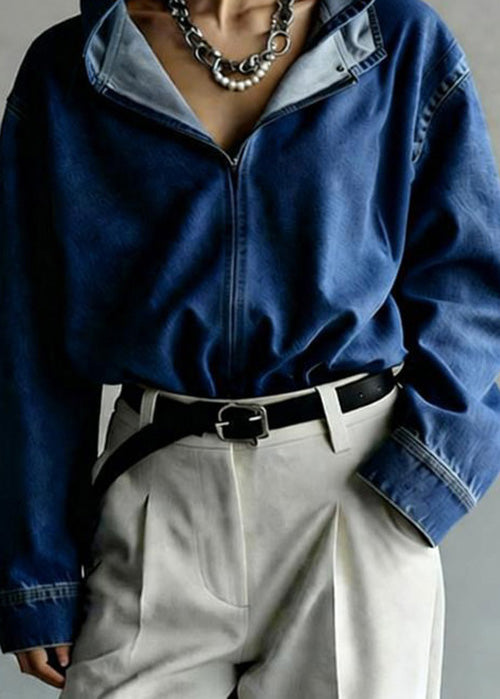 Boutique Blue Hooded Loose Denim Top Spring