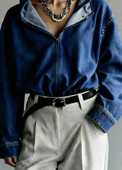 Boutique Blue Hooded Loose Denim Top Spring