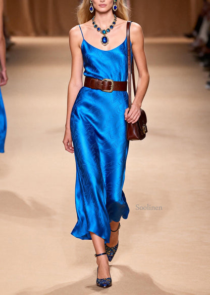 Boutique Blue Jacquard Silk Summer Dress Summer