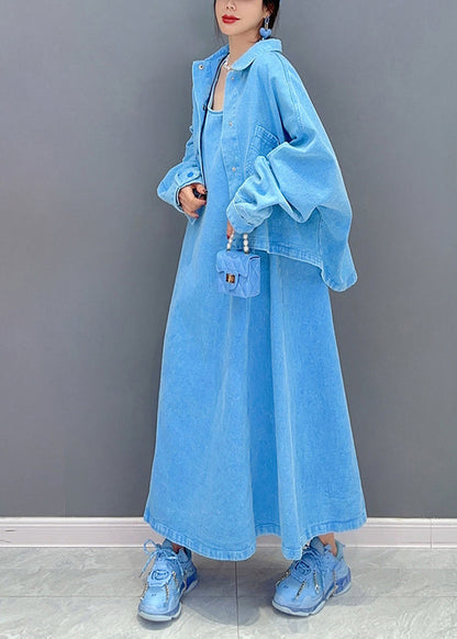 Boutique Blue Oversized Denim Two Piece Set Fall