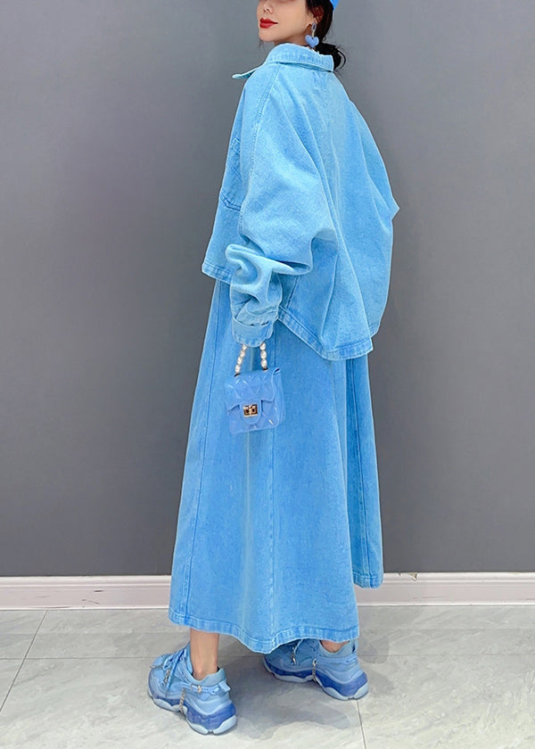 Boutique Blue Oversized Denim Two Piece Set Fall