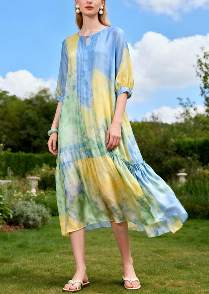 Boutique Blue Oversized Print Cotton Maxi Dress Summer