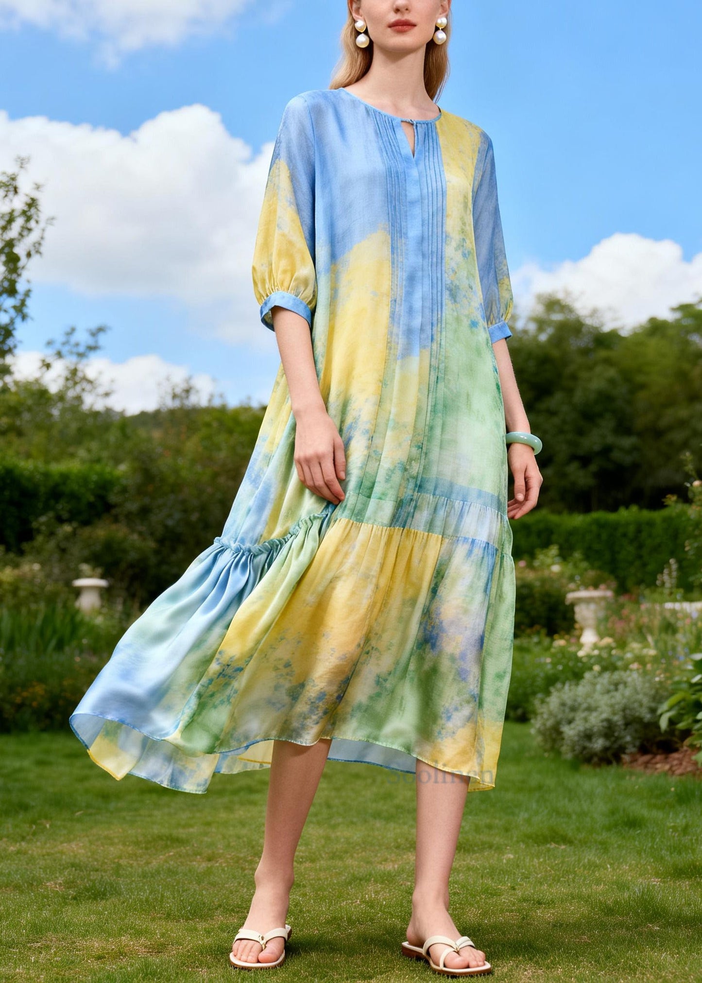 Boutique Blue Oversized Print Cotton Maxi Dress Summer