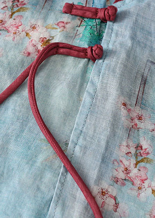 Boutique Blau Patchwork Print Leinen Hemd Tops Frühling