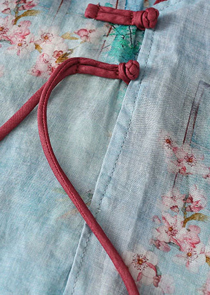 Boutique Blau Patchwork Print Leinen Hemd Tops Frühling