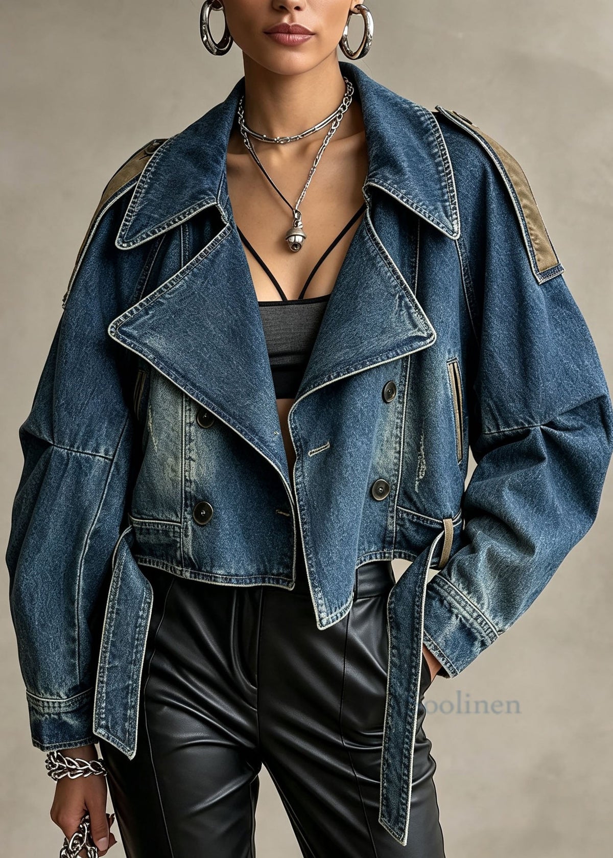 Boutique Blue Peter Pan Collar Patchwork Denim Coats Fall
