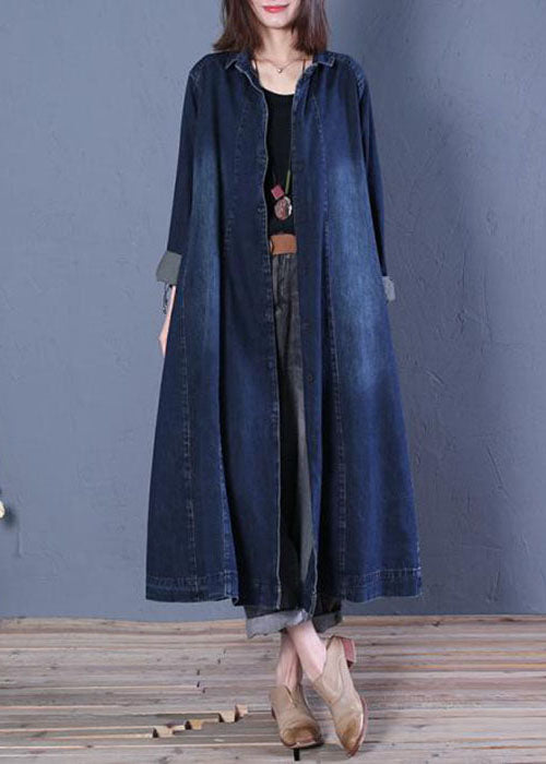 Boutique Blau Peter Pan Kragen Patchwork denim trenchcoats Frühling