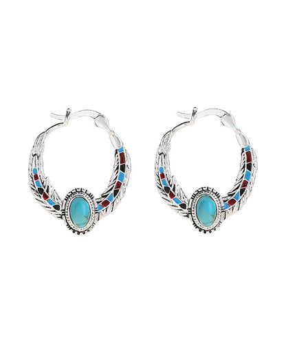 Boutique Blue Sterling Silver Turquoise Hoop Earrings