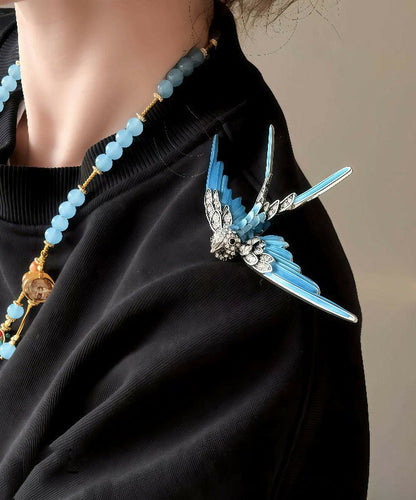 Boutique Blue Sterlling Silver Zircon Bird Brooches