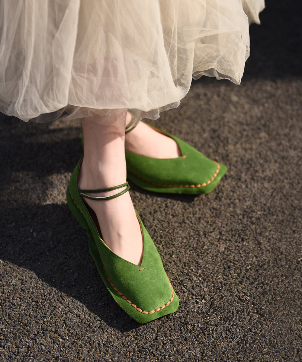 Boutique Blue Suede Flat Feet Shoes Splicing Buckle Strap