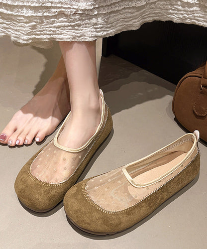 Boutique Breathable Mesh Splicing Platform Flat Shoes Yellow Suede