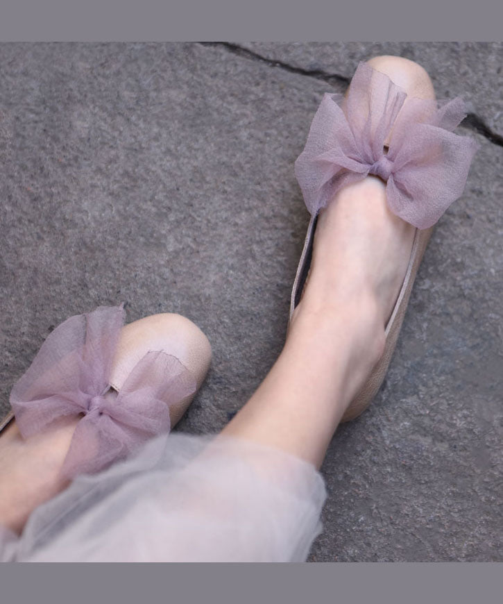 Boutique Brown Cowhide Leather Splicing Bow Penny Loafers