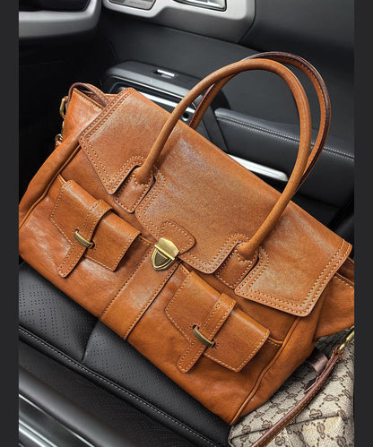 Boutique Brown Large Capacity Calf Leather Message Bag