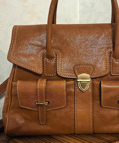 Boutique Brown Large Capacity Calf Leather Message Bag