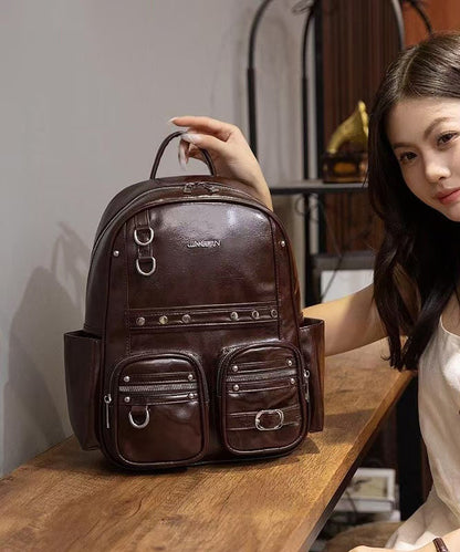 Mochila de piel sintética de gran capacidad en color marrón estilo boutique