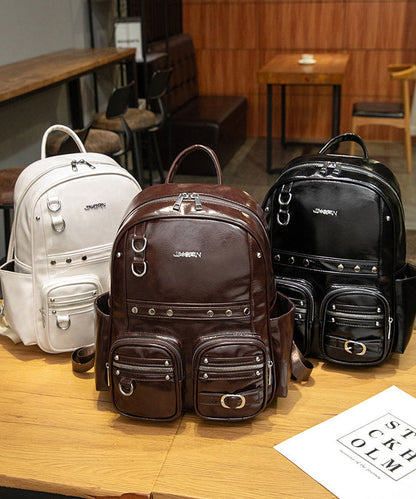 Mochila de piel sintética de gran capacidad en color marrón estilo boutique