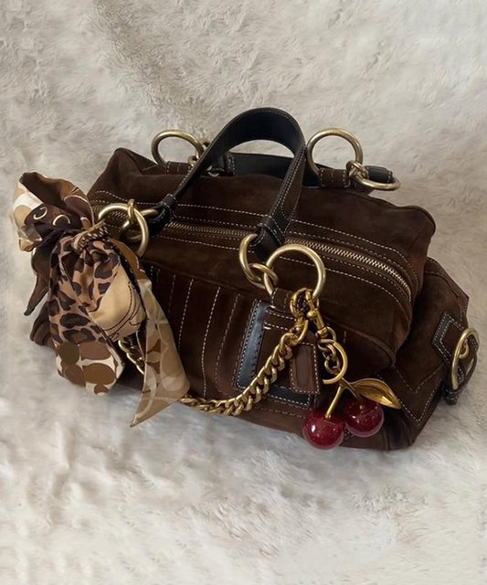 Boutique Brown Patchwork Suede Hobo Bag