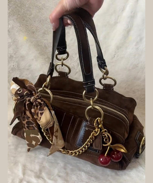 Boutique Brown Patchwork Suede Hobo Bag