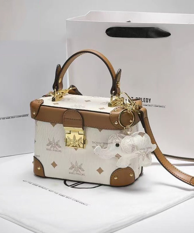 Minibolso Boutique de piel de becerro sólida, duradera, marrón y blanca