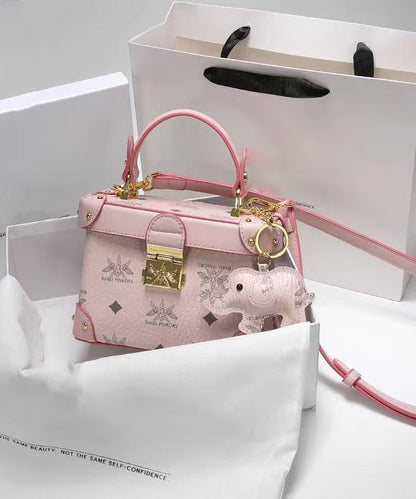 Minibolso Boutique de piel de becerro sólida, duradera, marrón y blanca