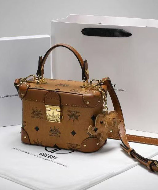 Minibolso Boutique de piel de becerro sólida, duradera, marrón y blanca