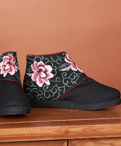 Boutique Bequeme Stiefeletten mit Schnallenriemen und Stickerei, blauer Baumwollstoff