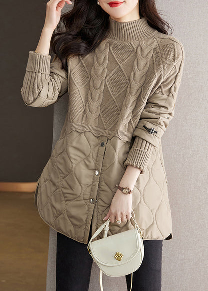 Boutique Camel Rollkragen Patchwork Button Dicken Zopfmuster Pullover Herbst