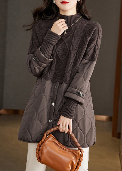 Boutique Camel Rollkragen Patchwork Button Dicken Zopfmuster Pullover Herbst