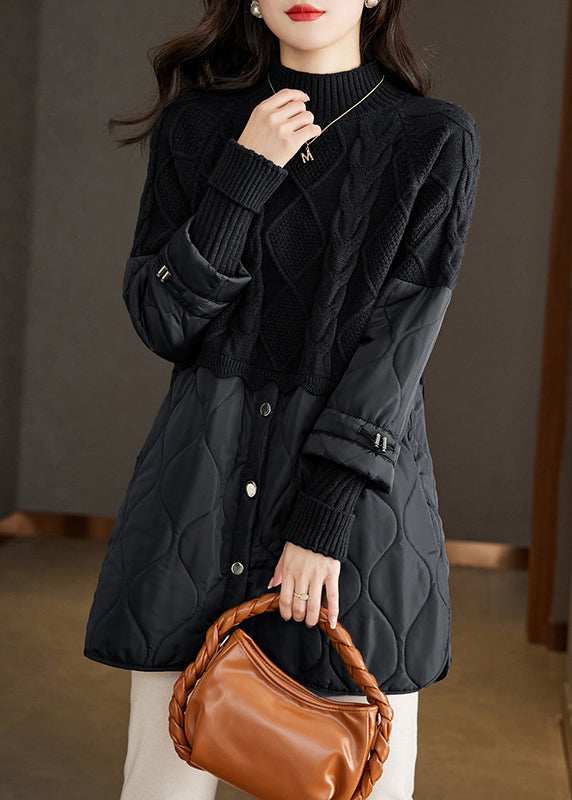 Boutique Camel Rollkragen Patchwork Button Dicken Zopfmuster Pullover Herbst